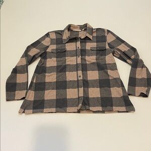 Soft surroundings Casual Black and Tan Plaid Button-Down Shirt